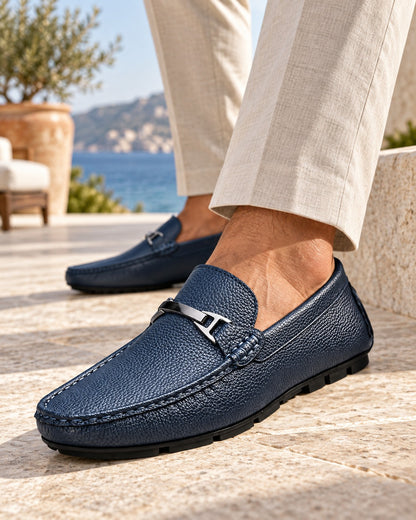 Men's Textured Loafers with Metal Accent