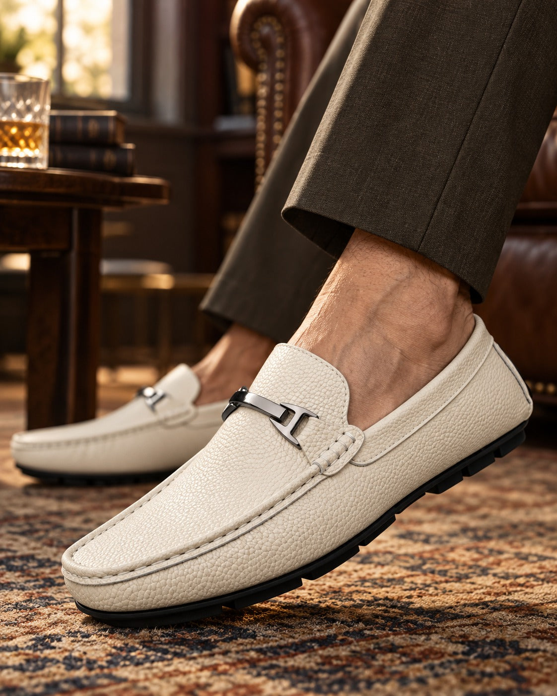 Men's Textured Loafers with Metal Accent