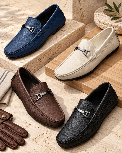 Men's Textured Loafers with Metal Accent