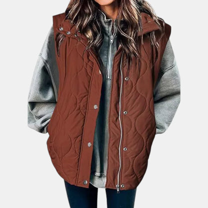 Women's Quilted Zip and Snap Button Vest