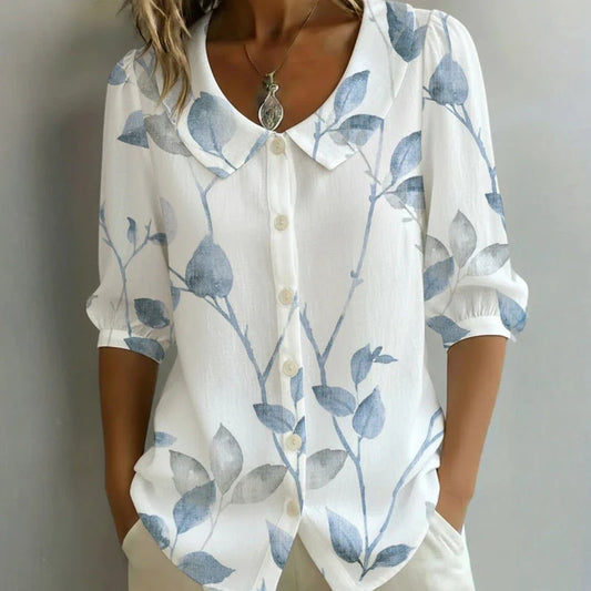 Women's Leaf Print Button Front Blouse
