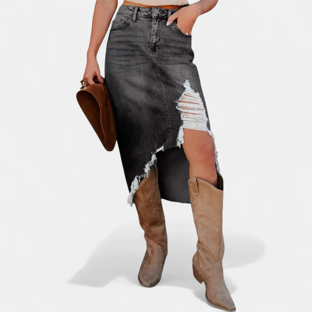 Women's High-Waisted Distressed Skirt