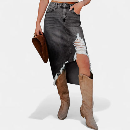 Women's High-Waisted Distressed Skirt