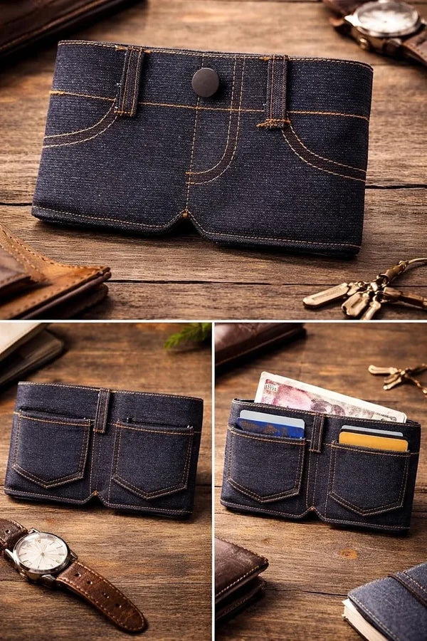 Denim-Inspired Mini Folding Wallet