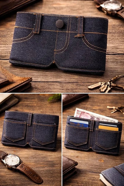 Denim-Inspired Mini Folding Wallet
