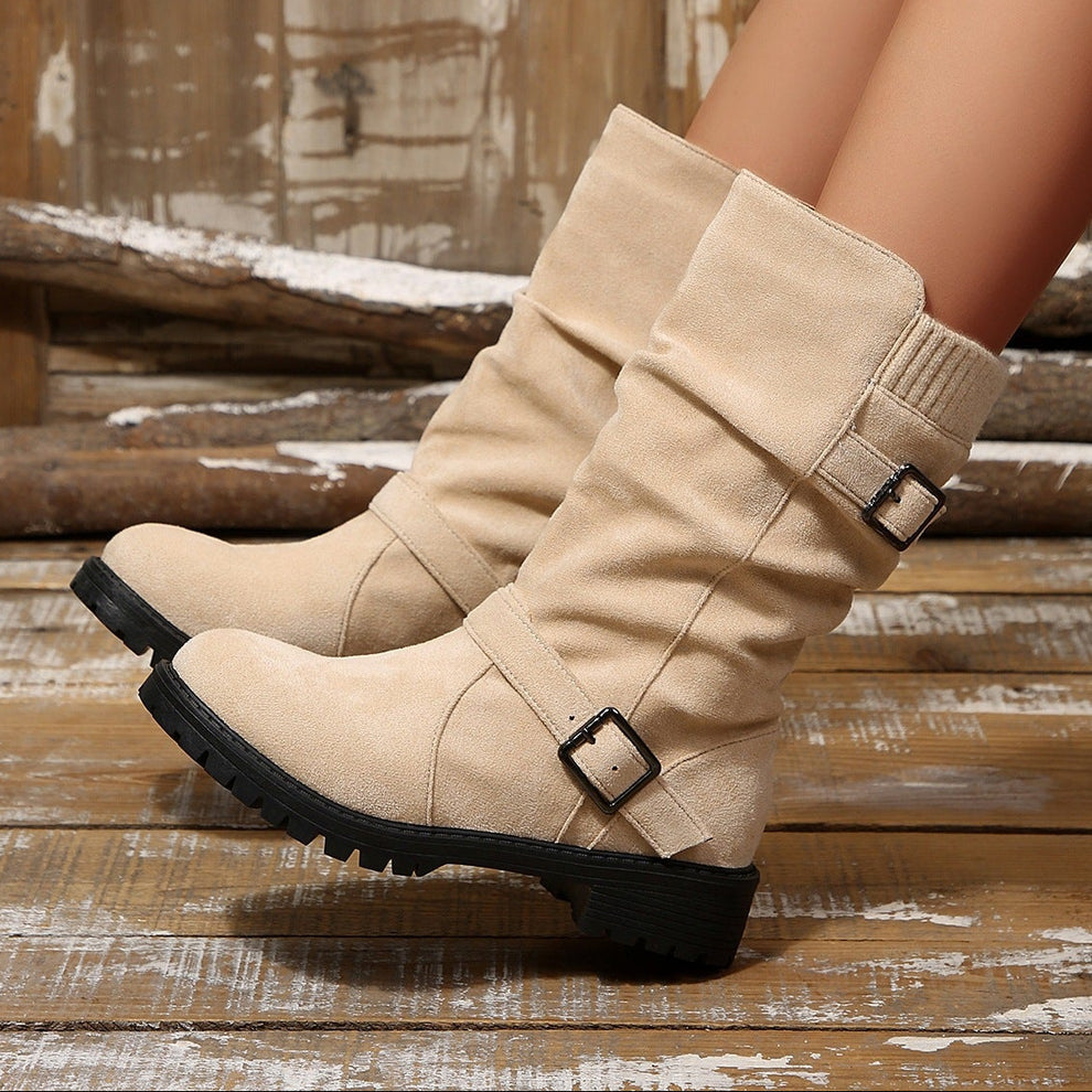 Women's Suede-Look Buckle Boots