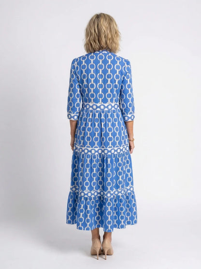 Women’s Chain Print Three-Quarter Sleeve Midi Dress