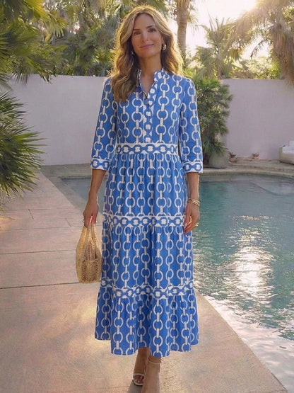 Women’s Chain Print Three-Quarter Sleeve Midi Dress