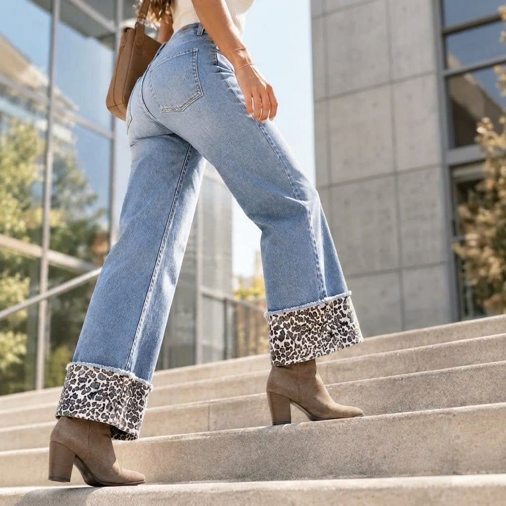 Women's Leopard Print Cuffed Jeans