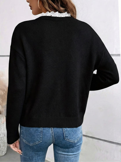 Women's Lace Collar V-Neck Sweater