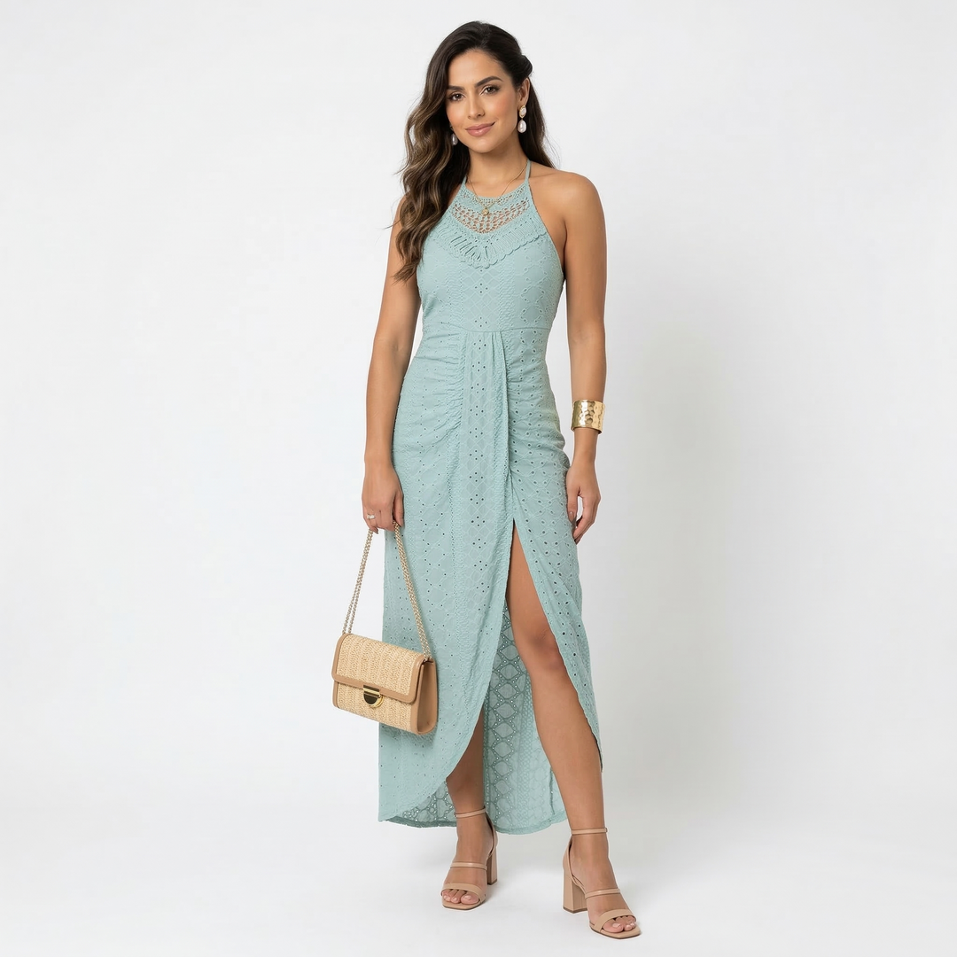 Women’s Elegant Lace Halter Wrap Maxi Dress