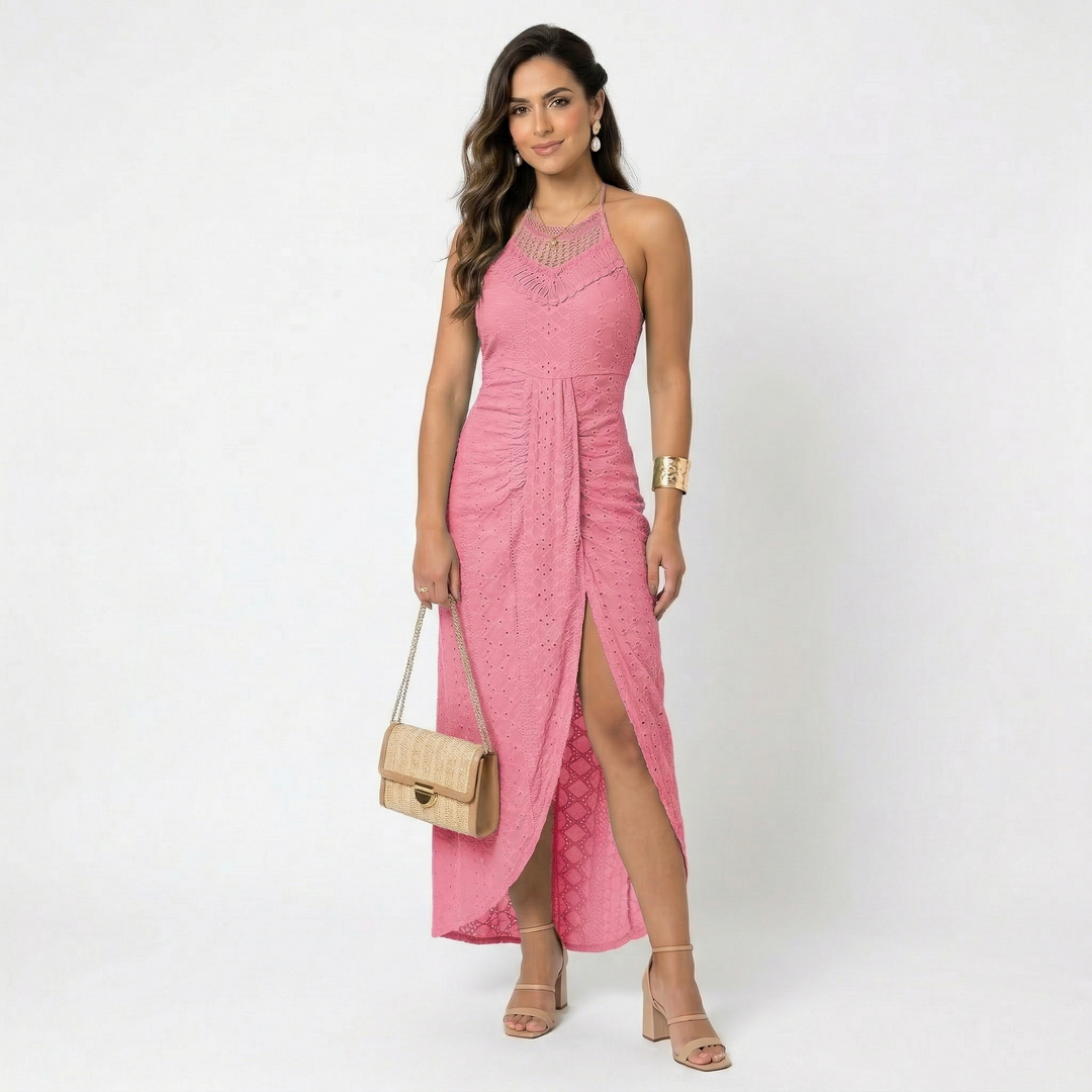 Women’s Elegant Lace Halter Wrap Maxi Dress