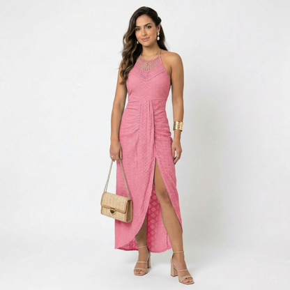 Women’s Elegant Lace Halter Wrap Maxi Dress