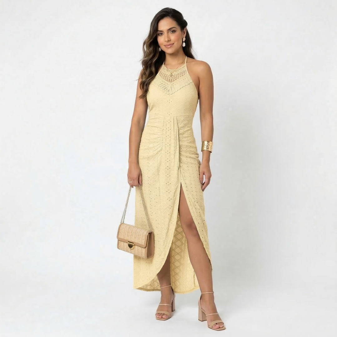 Women’s Elegant Lace Halter Wrap Maxi Dress