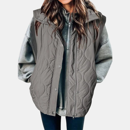 Women's Quilted Zip and Snap Button Vest