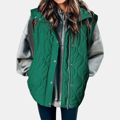 Women's Quilted Zip and Snap Button Vest