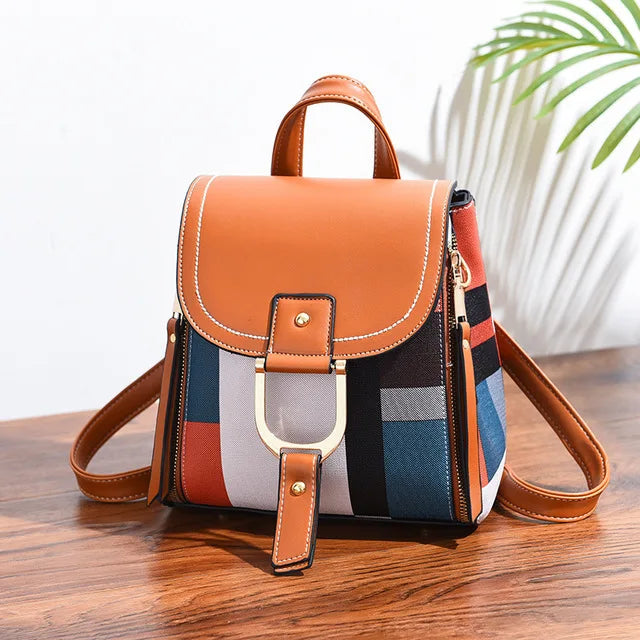 Women's Geometric Patchwork Backpack