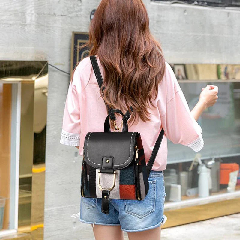 Women's Geometric Patchwork Backpack