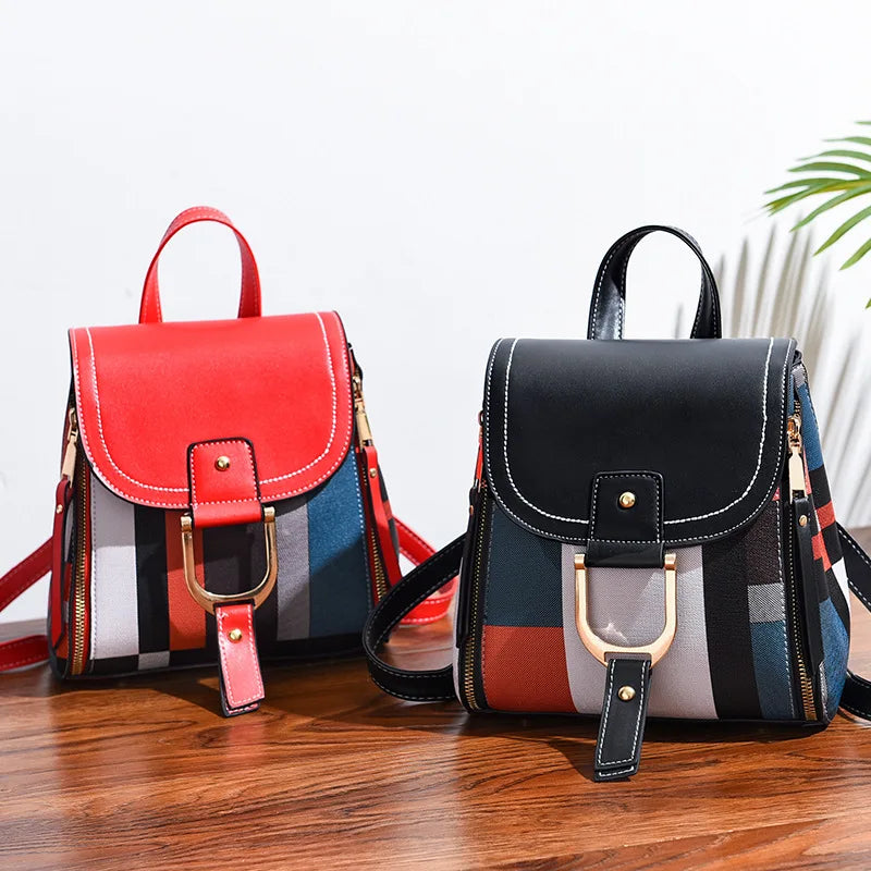 Women's Geometric Patchwork Backpack