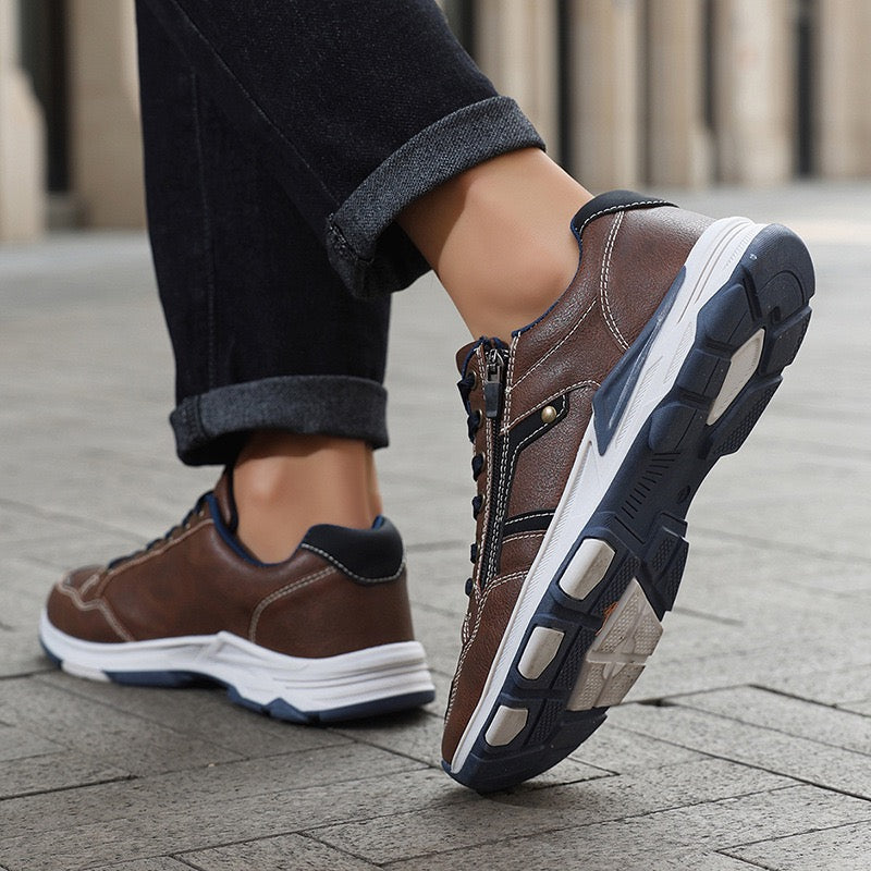 Men's Lace-Up Sneakers with Side Zipper