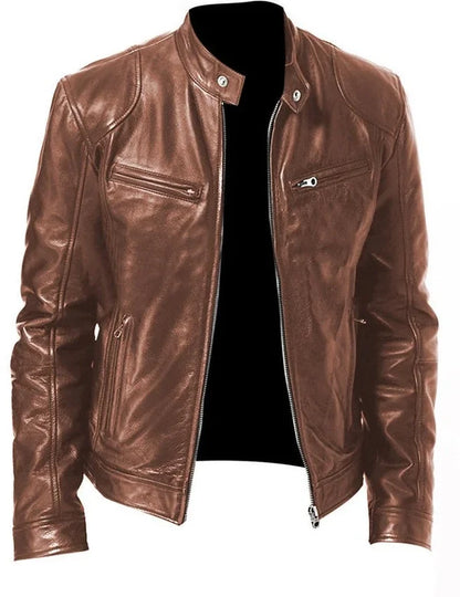 Men's Biker Casual Zipper Leather-Look Jacket