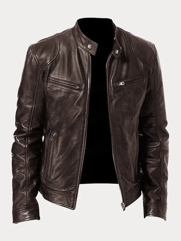 Men's Biker Casual Zipper Leather-Look Jacket