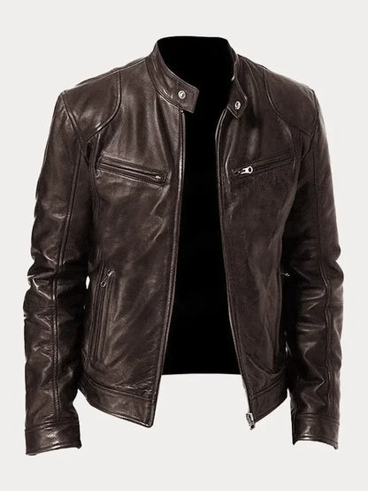 Men's Biker Casual Zipper Leather-Look Jacket