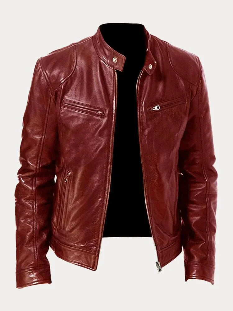 Men's Biker Casual Zipper Leather-Look Jacket