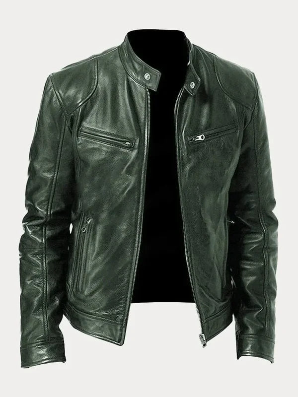Men's Biker Casual Zipper Leather-Look Jacket