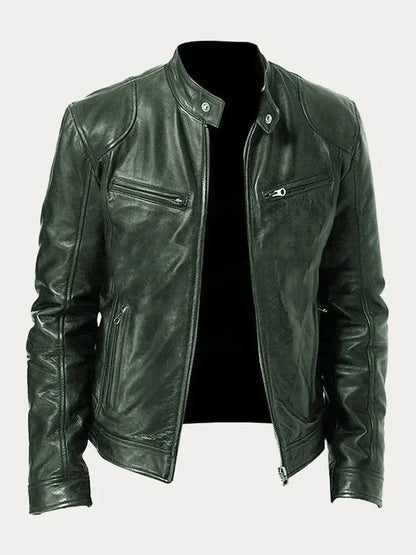 Men's Biker Casual Zipper Leather-Look Jacket