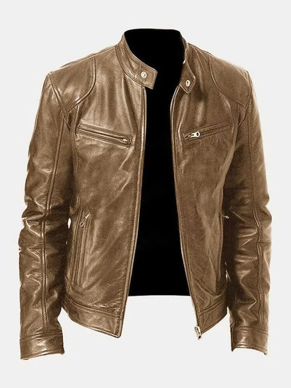 Men's Biker Casual Zipper Leather-Look Jacket