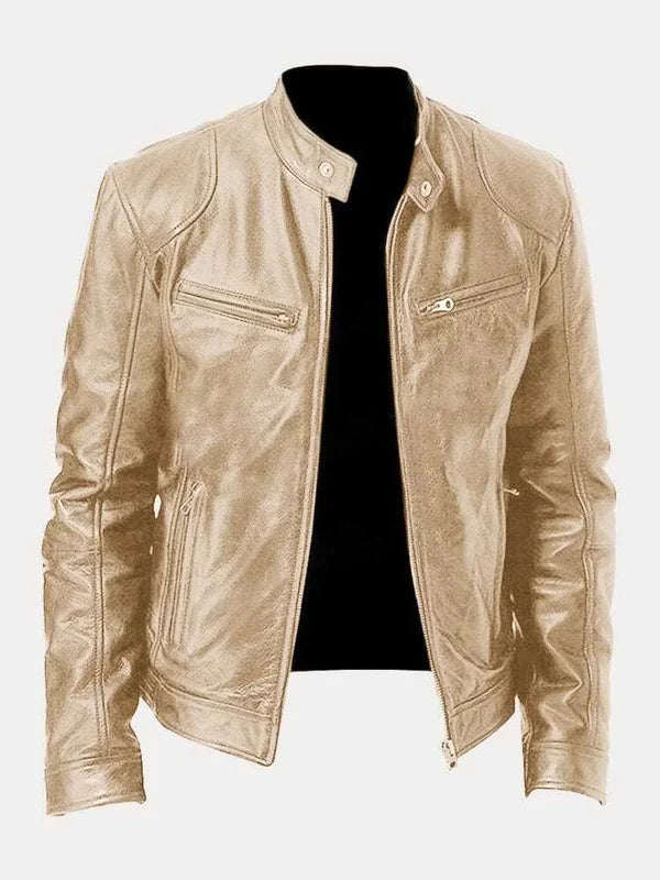 Men's Biker Casual Zipper Leather-Look Jacket