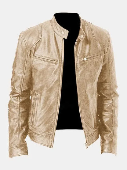 Men's Biker Casual Zipper Leather-Look Jacket