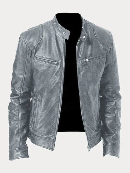 Men's Biker Casual Zipper Leather-Look Jacket