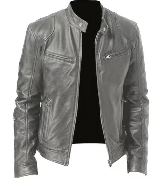 Men's Biker Casual Zipper Leather-Look Jacket
