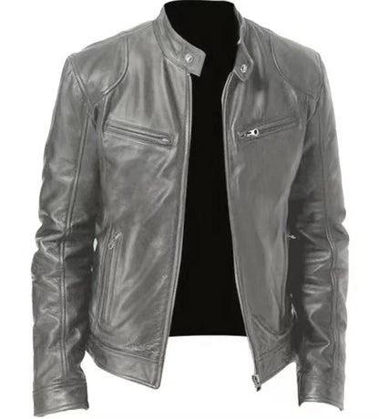 Men's Biker Casual Zipper Leather-Look Jacket