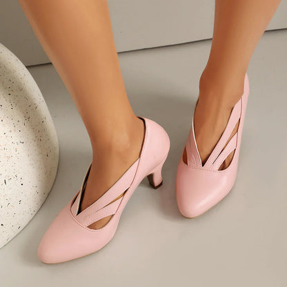 Women's Cross Strap Kitten Heel Pumps