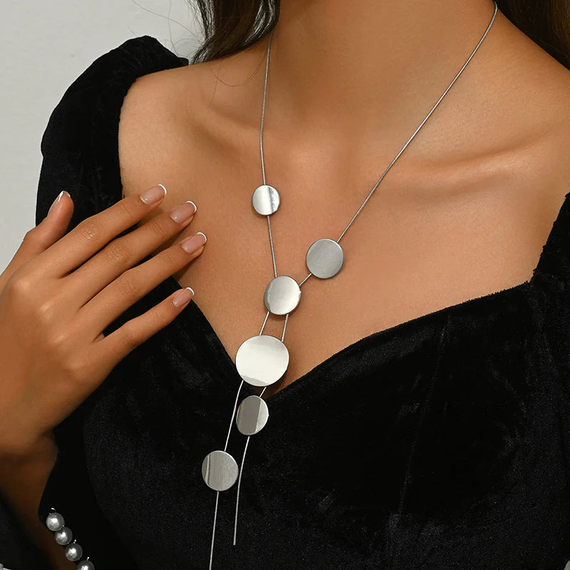 Geometric Disc Drop Necklace