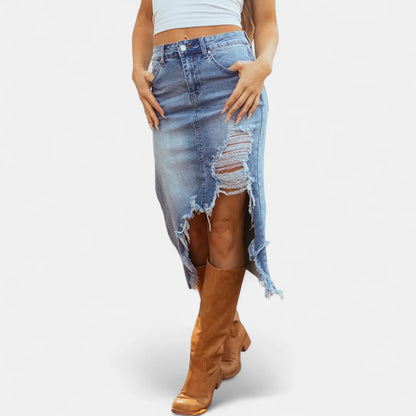 Women's High-Waisted Distressed Skirt