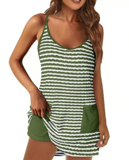Women's Striped Sleeveless Romper Dress