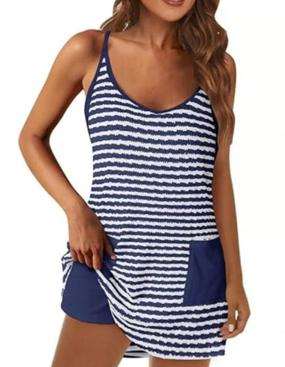 Women's Striped Sleeveless Romper Dress