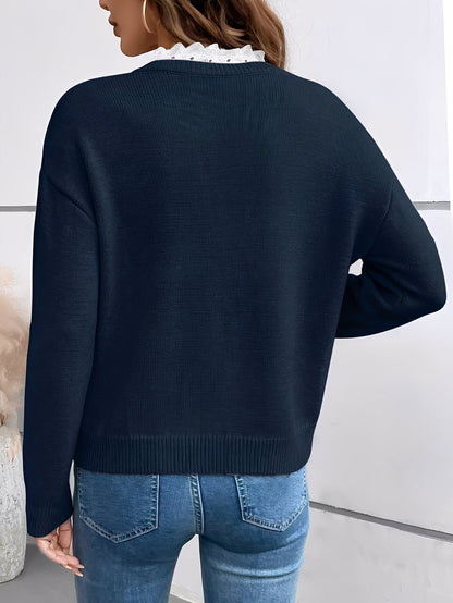 Women's Lace Collar V-Neck Sweater
