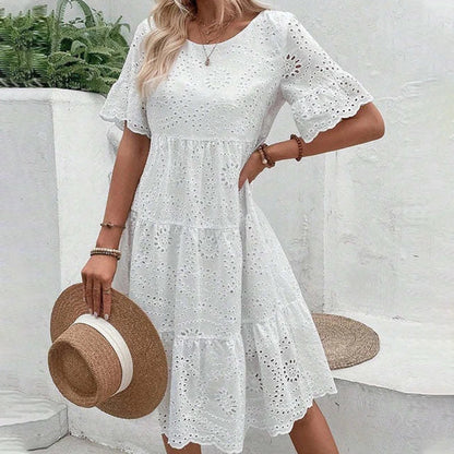 Women’s Floral Eyelet Embroidered Tiered Dress