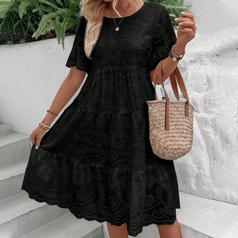 Women’s Floral Eyelet Embroidered Tiered Dress