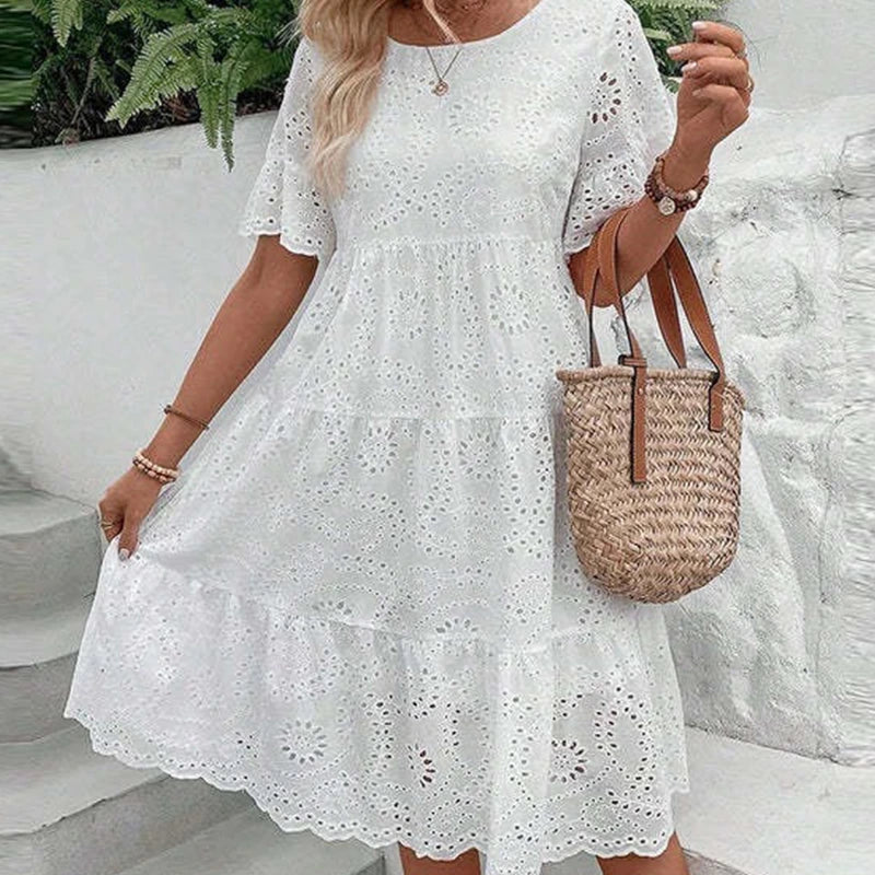 Women’s Floral Eyelet Embroidered Tiered Dress