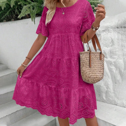 Women’s Floral Eyelet Embroidered Tiered Dress