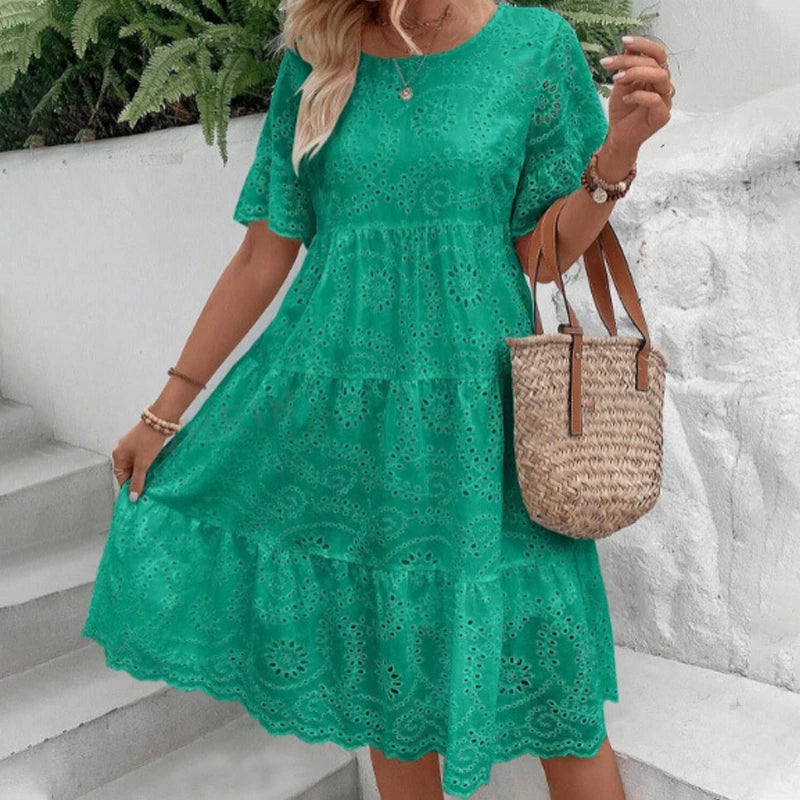 Women’s Floral Eyelet Embroidered Tiered Dress