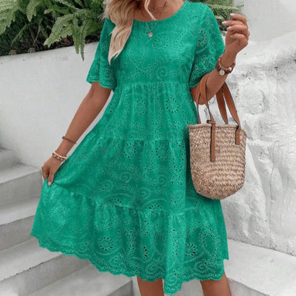 Women’s Floral Eyelet Embroidered Tiered Dress