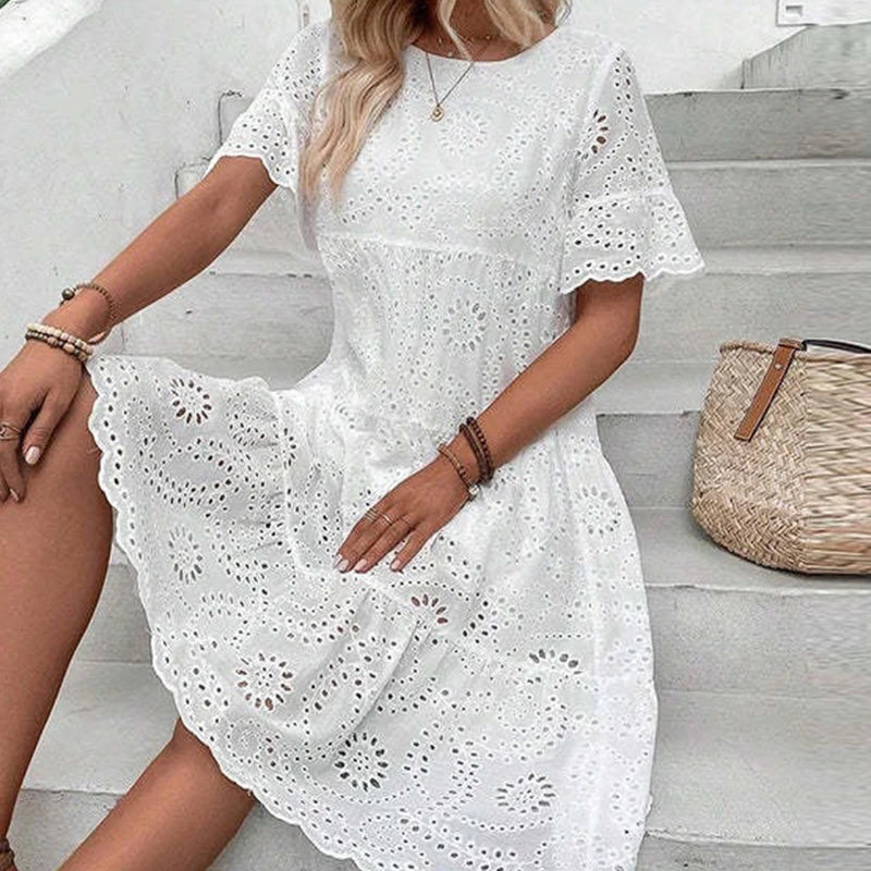 Women’s Floral Eyelet Embroidered Tiered Dress