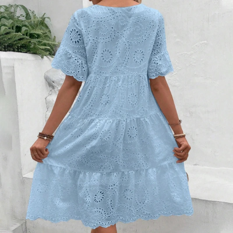 Women’s Floral Eyelet Embroidered Tiered Dress